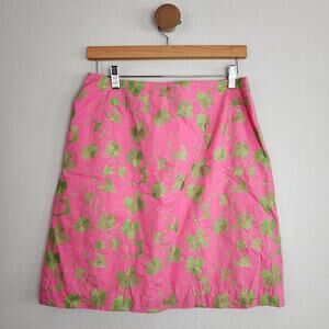 Lilly Pulitzer Pink Green Floral Embroidered Crochet Mini Skirt